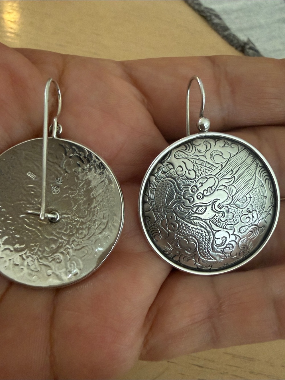 Silpada Handcrafted Black Oxidized Dragon Medallion Drop Earrings